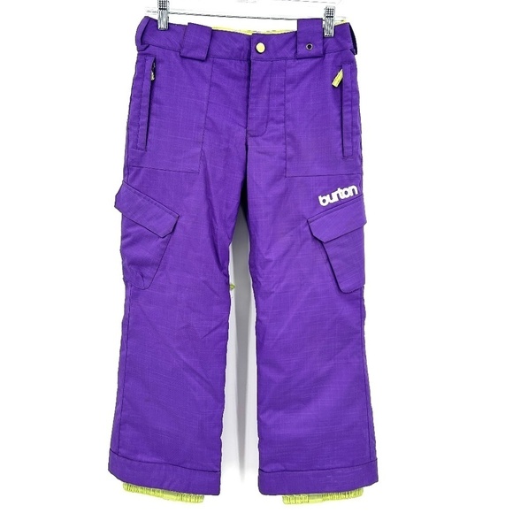 BURTON Kids Purple Neon Green Outdoor Ski Snow Pants Size Medium 10 / 12 - Picture 1 of 9